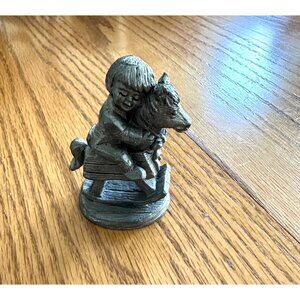 Vintage Ricker Pewter Figurine Child On Rocking Horse Gift Home Office Decor